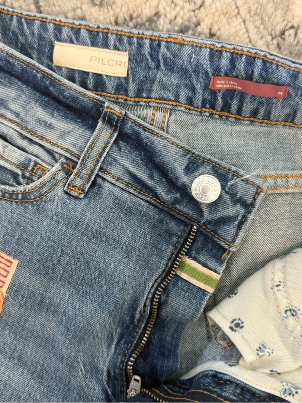 Anthropologie Blue Distressed Denim Cutoff Shorts with Embroidery - Picture 6 of 7